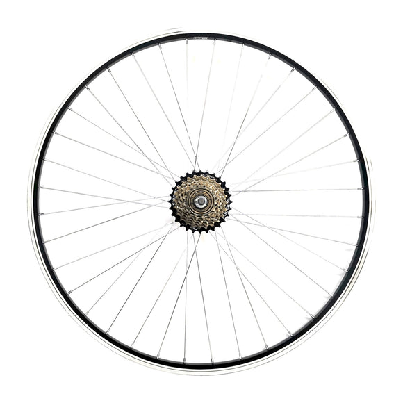 28 Zoll Hinterrad Hohlkammer Geöst Hohlachse mit Shimano Schraubkranz 7-fach + KMC Z7 Kette