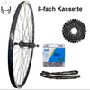 28 Zoll Hinterrad Hohlkammer Geöst Hohlachse mit Shimano Kranz 7/8-fach + Kette, schwarz-silber