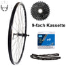 28 Zoll Hinterrad Hohlkammer Center Lock Geöst Hohlachse mit Shimano Kranz 7/8-fach + Kette, schwarz-silber