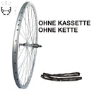 28 Zoll Hinterrad Hohlkammer Geöst Hohlachse mit Shimano Kranz 7/8-fach + Kette Silber-7