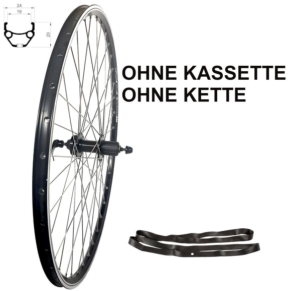 28 Zoll Hinterrad Hohlkammer Geöst Hohlachse mit Shimano Kranz 7/8/9/10-fach + Kette