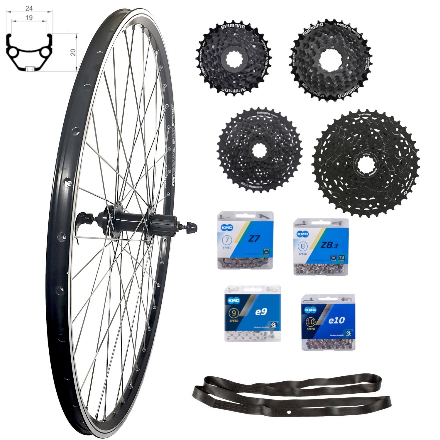 28 Zoll Hinterrad Hohlkammer Geöst Hohlachse mit Shimano Kranz 7/8/9/1
