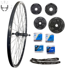 28 Zoll Hinterrad Hohlkammer Geöst Hohlachse mit Shimano Kranz 7/8/9/10-fach + Kette