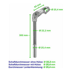 Promax Lenkervorbau 85x300mm Alu/Stahl für 1-1.1/8 Zoll, verstellbar - 0