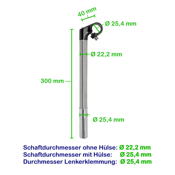 Promax Lenkervorbau 40x300mm Alu/Stahl für 1-1.1/8 Zoll