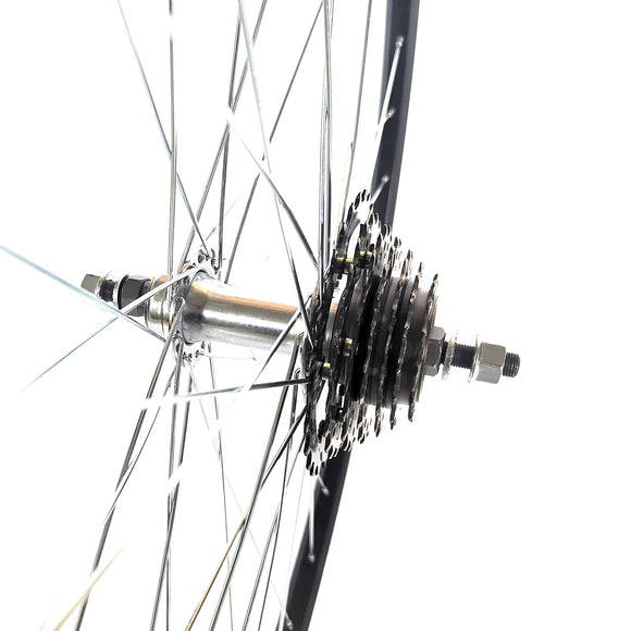 28 Zoll Hinterrad Hohlkammer Geöst Hohlachse mit Shimano Schraubkranz 7-fach + KMC Z7 Kette