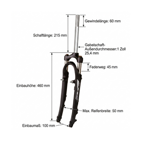 Zoom 28 Zoll Federgabel 1 Zoll, Schaft 240mm Gewinde 75mm, schwarz - 0