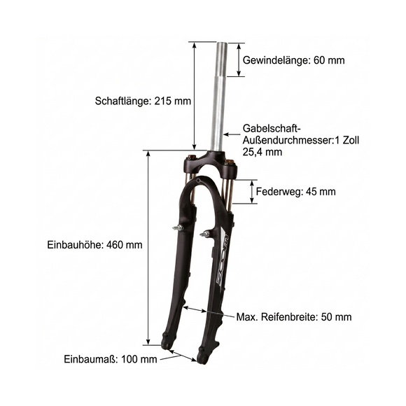 Zoom 28 Zoll Federgabel 1 Zoll, Schaft 240mm Gewinde 75mm, schwarz