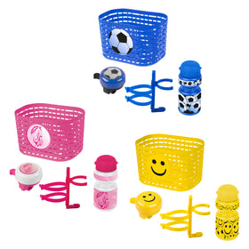 Kinderfahrrad Zubehör-Set Kinderkorb Trinkflasche Klingel, verschiedene Farben