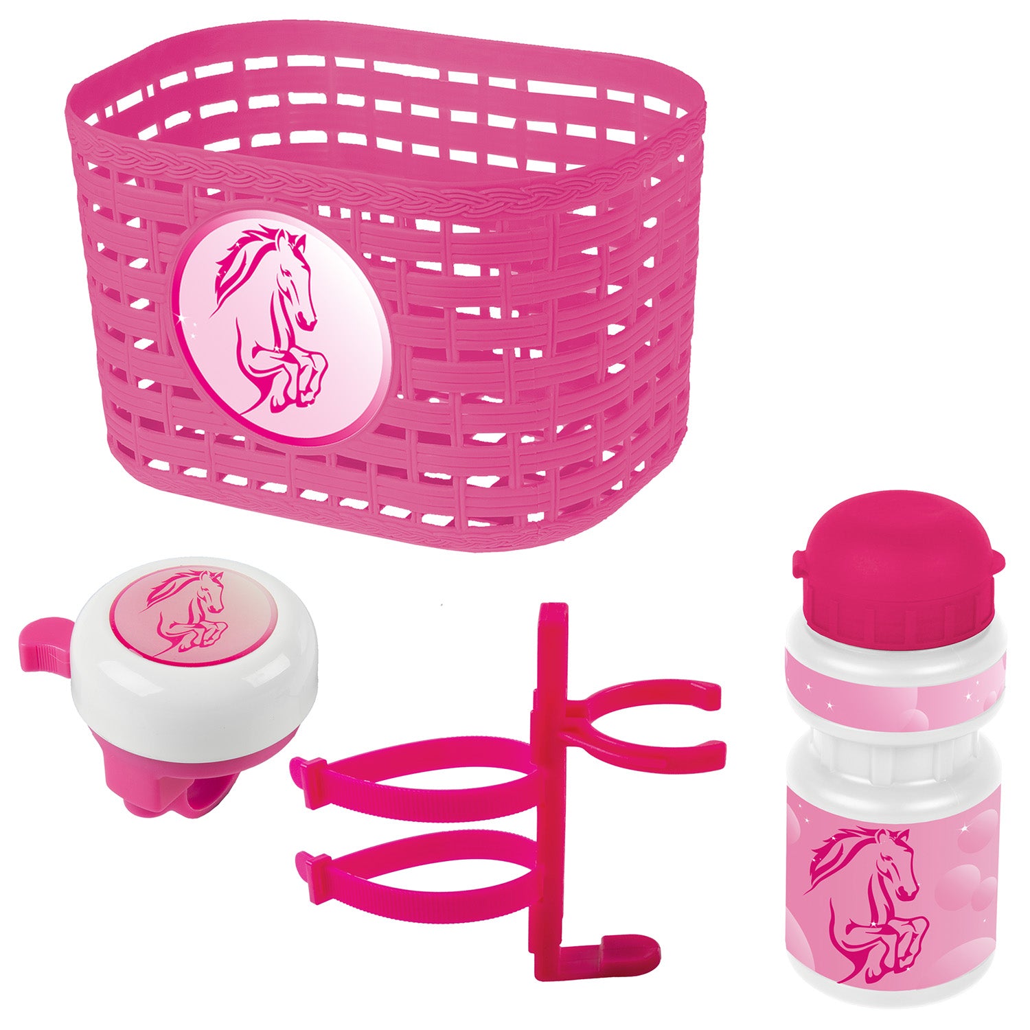Kinderfahrrad Zubehör-Set Kinderkorb Trinkflasche Klingel, verschieden