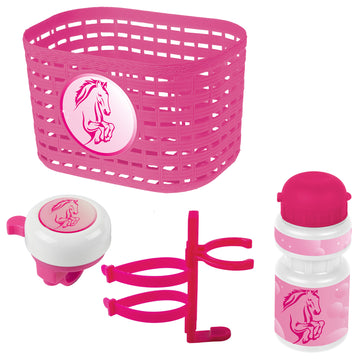 Kinderfahrrad Zubehör-Set Kinderkorb Trinkflasche Klingel, verschiedene Farben - 0