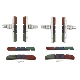 2 Paar V-Bremsschuhe 70mm asymetrisch mit Bolzen mit Gewinde inkl. Ersatzbelag