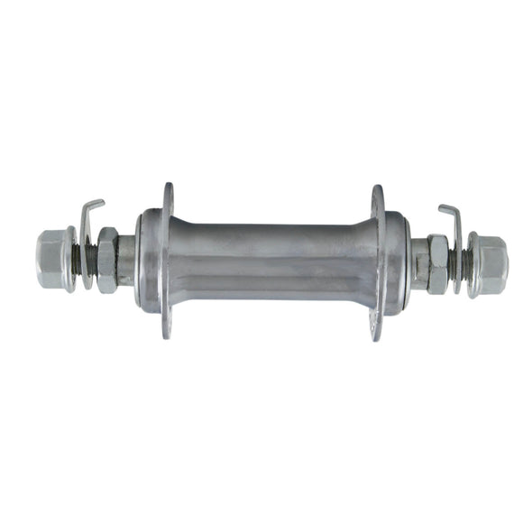 Vorderradnabe, Einbaumaß 100mm, Achslänge 135mm, 3/8" Gewinde, silber